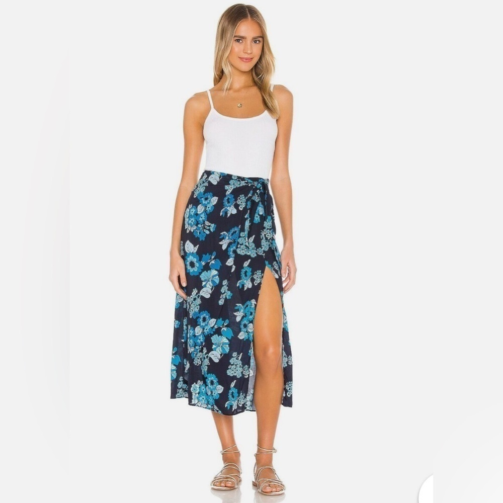 Free People Sunray Sarong Floral Print Wrap Skirt Blue Sz 4